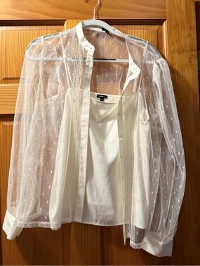 Express Cream Sheer Polka Dot Blouse with Camisole